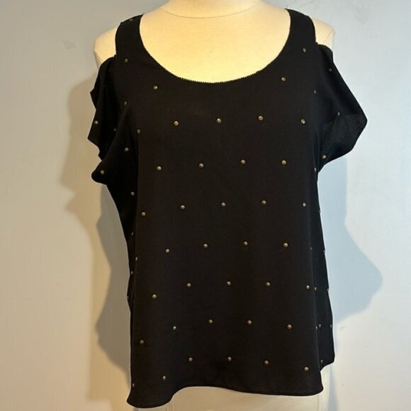 Rachel Roy black cold shoulder bronze studded blouse size small - Picture 1 of 10